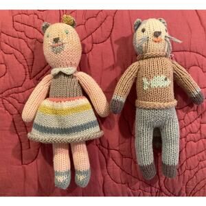Blabla Crochet Knit Dolls Rattle Pair School Book & Sardine Cats Preowned